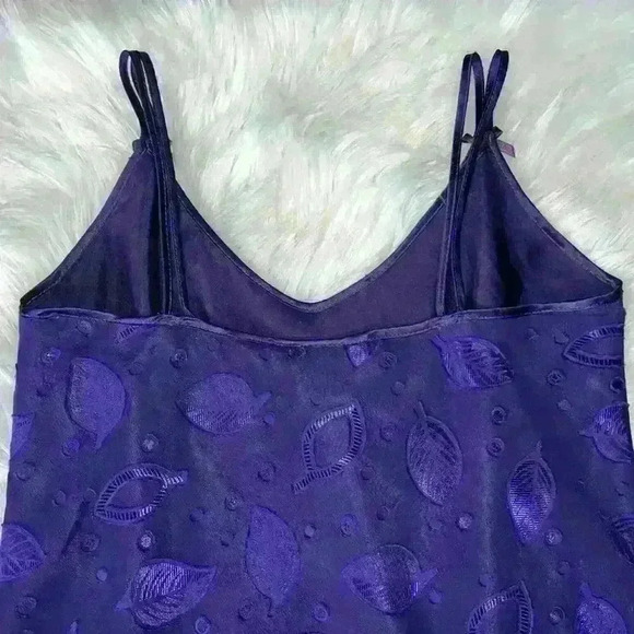 Vintage Dentelle Purple Leaf Print Slip Dress Small - Picture 5 of 6